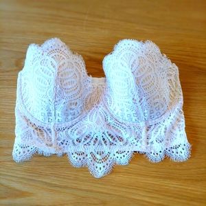 NWOT!! Victoria's Secret Dream Angels Cream Lace Over Nude Corset Lined StrapleS